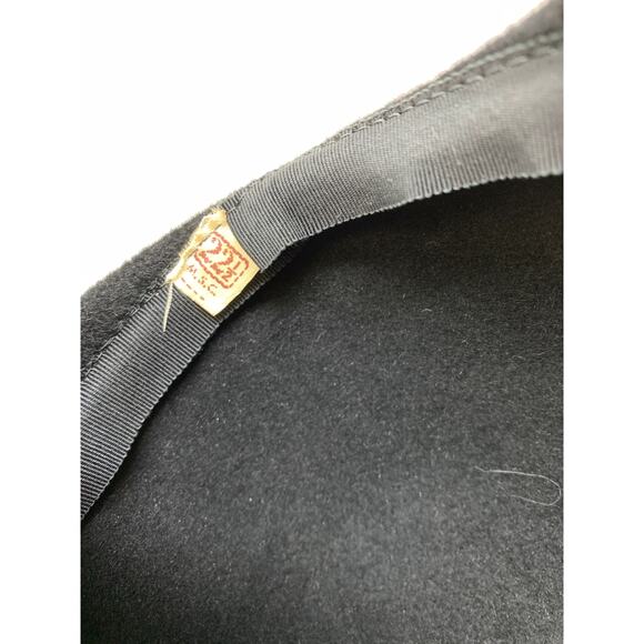 Vintage Black Wool Hat Mesh Feather Rhinestone Details *READ main image 4